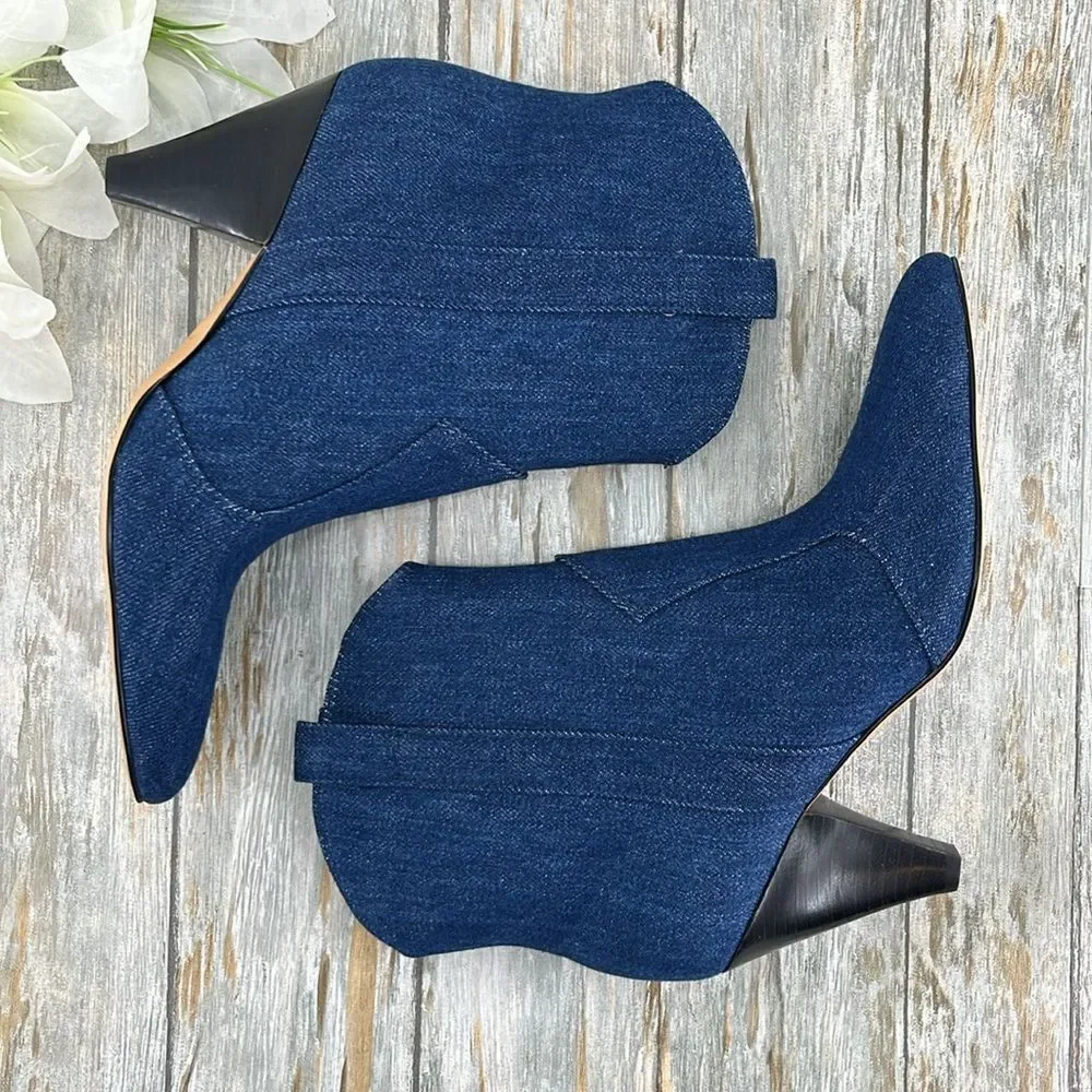Marc Fisher Carissa Denim Western Bootie Boots Shoes Size 7.5